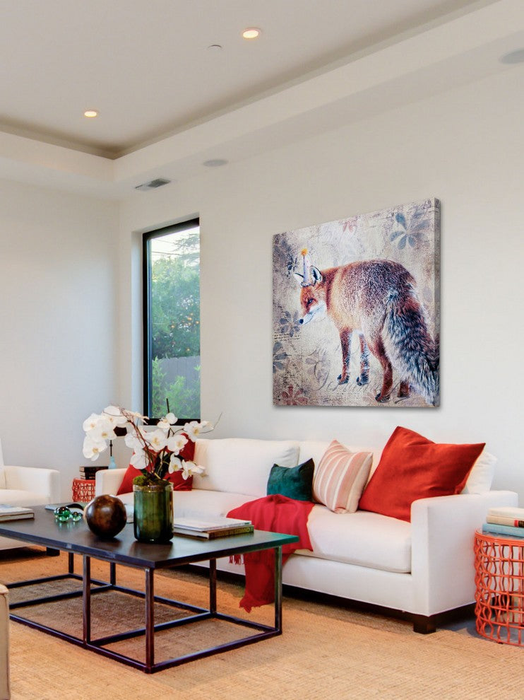 Marmont Hill, "Party Fox" by Morgan Jones Painting on Wrapped Canvas, 32x32