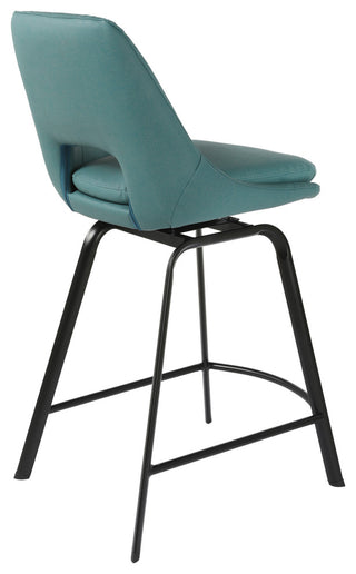 Carise Blue Faux Leather and Black Metal Swivel 26" Counter Stool