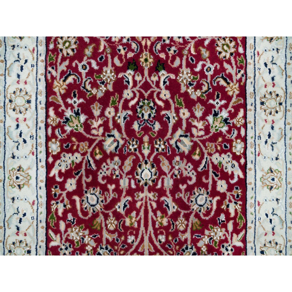Red, Hand Knotted, Nain Design, 250 KPSI Organic Wool Runner Rug, 2'9"x8'2"
