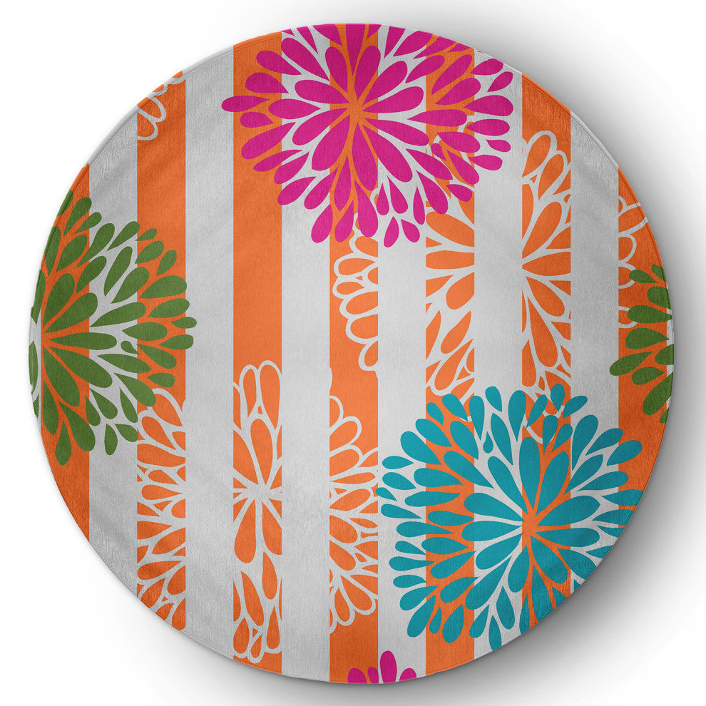Flower Bursts Spring Chenille Rug, Pink, 5' Round
