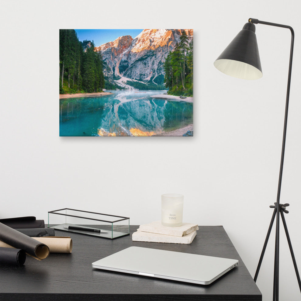 Misty Lake and Snow-cap Mountain Reflections Canvas Wall Art Prints, 16" X 20"