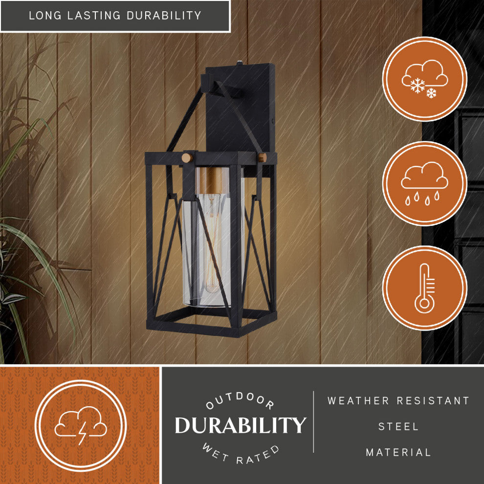 Evanston 7" Outdoor Wall Light Matte Black and Light Gold