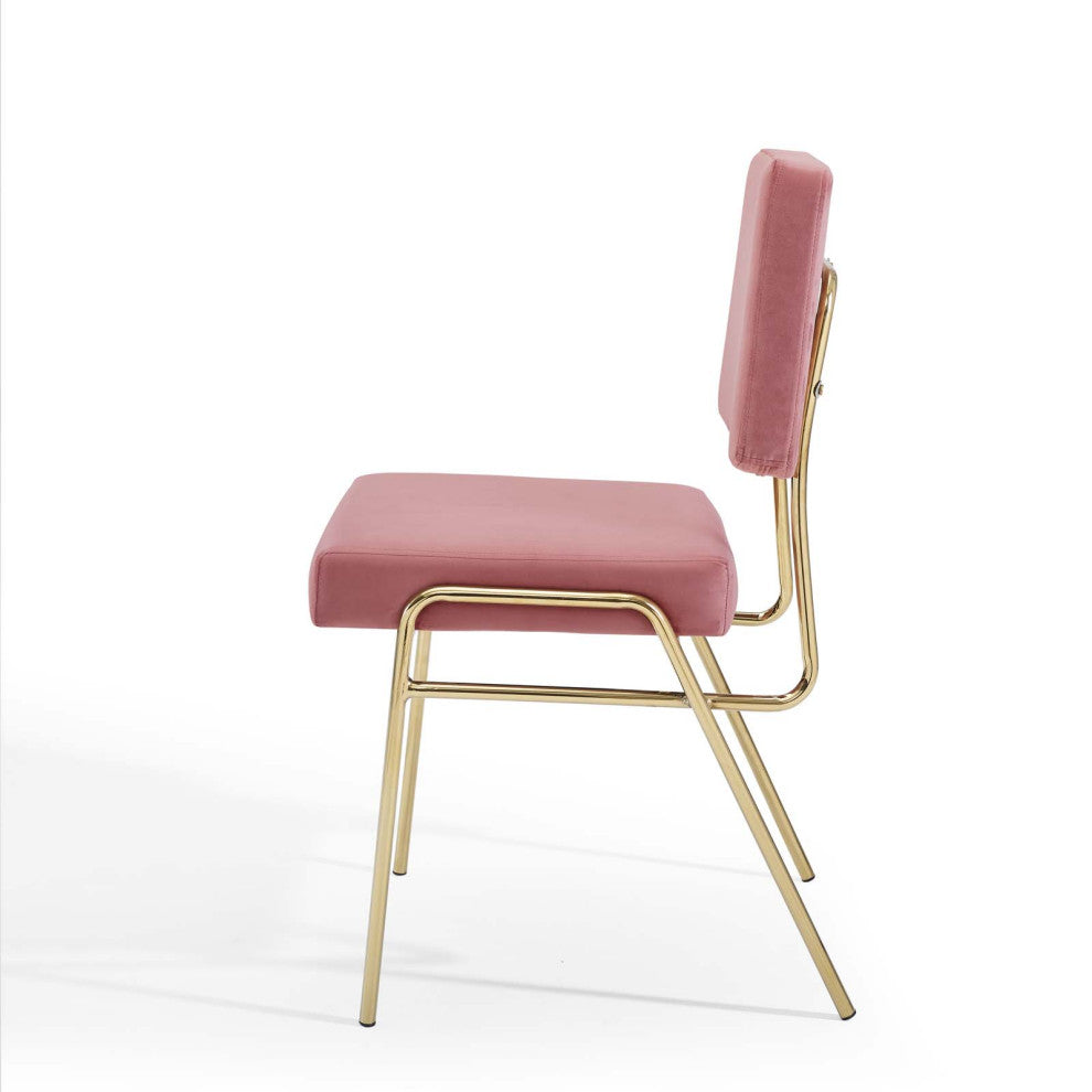 Side Dining Chair, Velvet, Metal, Gold Pink, Modern, Cafe Bistro Restaurant