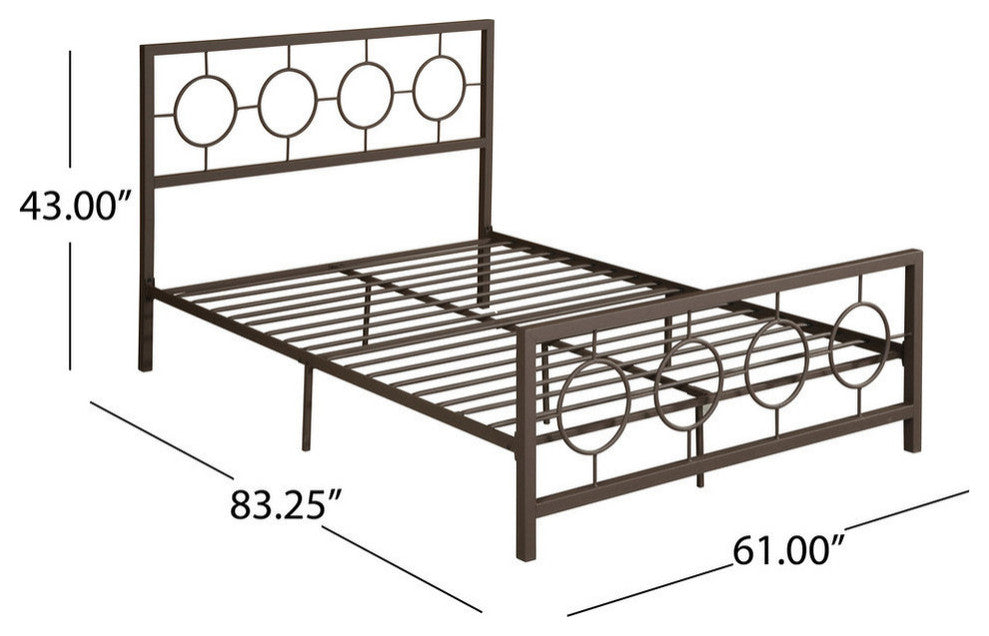 GDF Studio Doris Modern Queen Geometric Low-Profile Platform Bed Frame, Hammered
