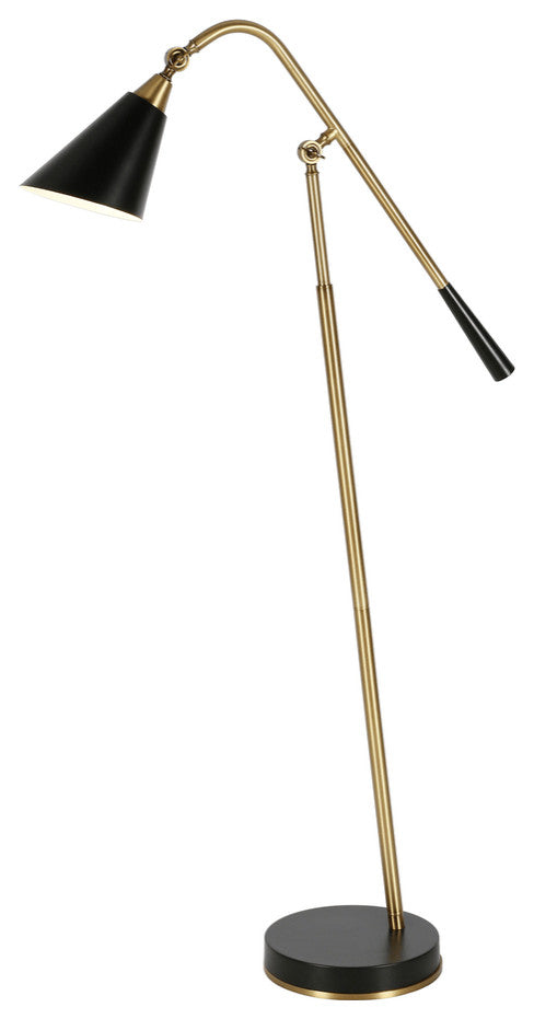 52" Black Swing Arm Floor Lamp With Black Cone Shade