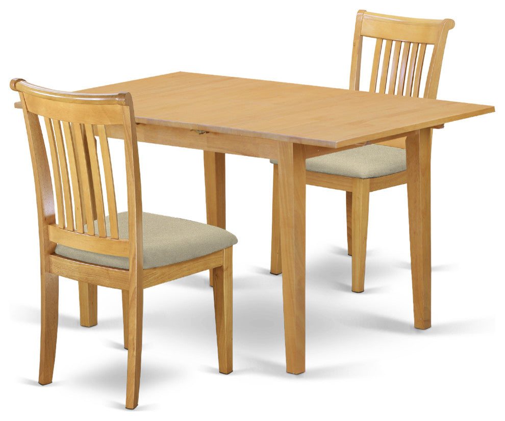 3-Piece Dinette Table Set - Table And 2 Cushion Seat Dining Chairs In Oak