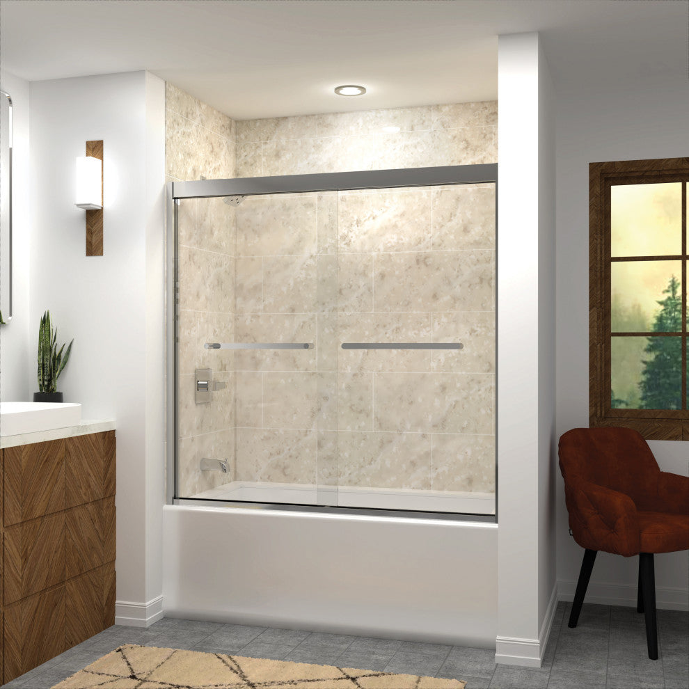 Frederick 59 in. W x 58 in. H Shower Door in Polished Chrome with Clear Glass