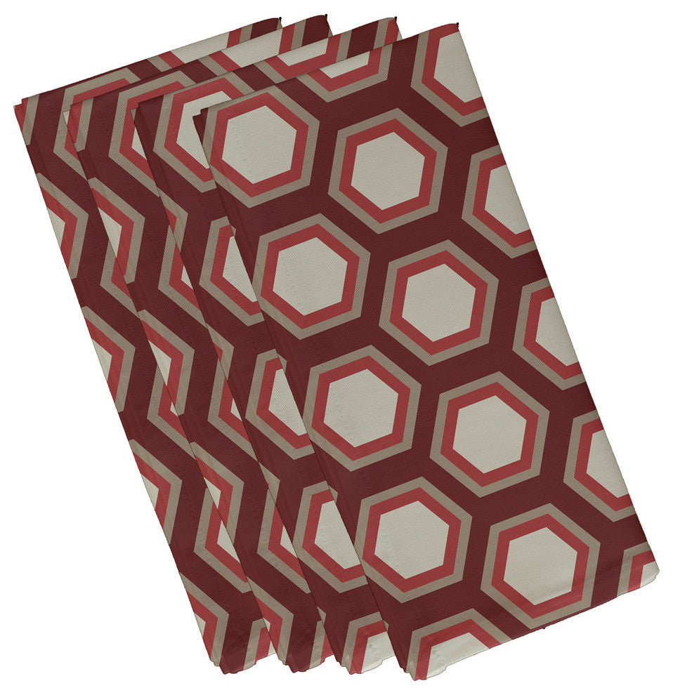 Hex Appeal Geometric Print Napkin, Mahogany, Set of 4