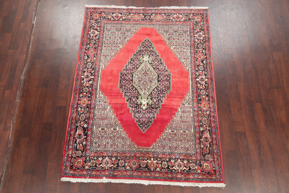 Consigned, Bidjar Hand-Knotted Oriental Traditional Persian Area Rug, Red, 6x7