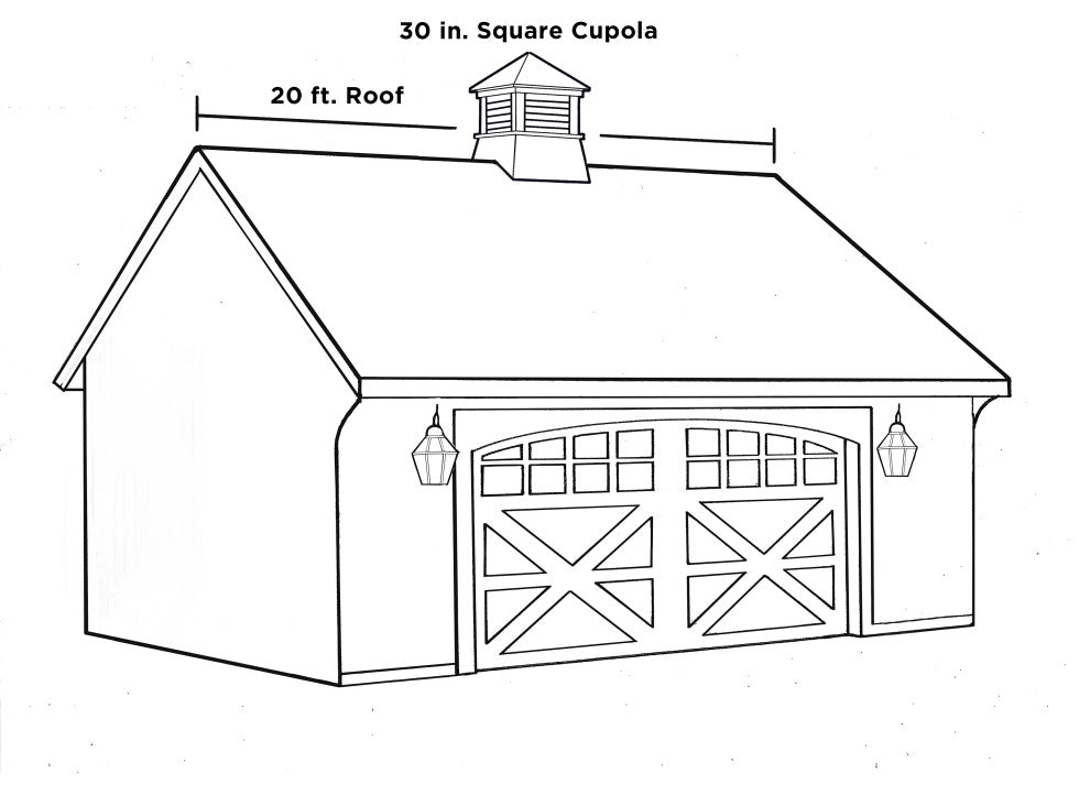 30" Square Coventry Vinyl Cupola, Black Aluminum Eagle Weathervane and Roof