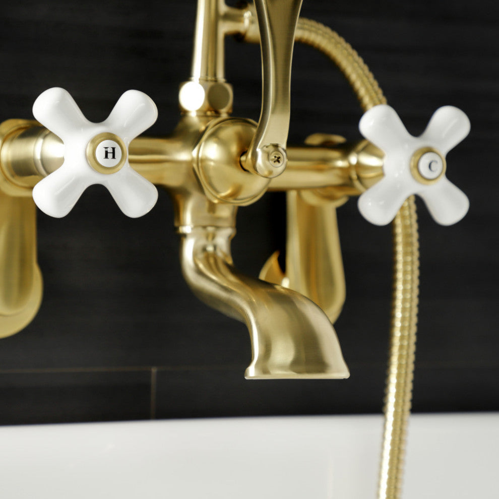 AE59T7 Wall Mount Tub Faucet With Hand Shower, Brushed Brass