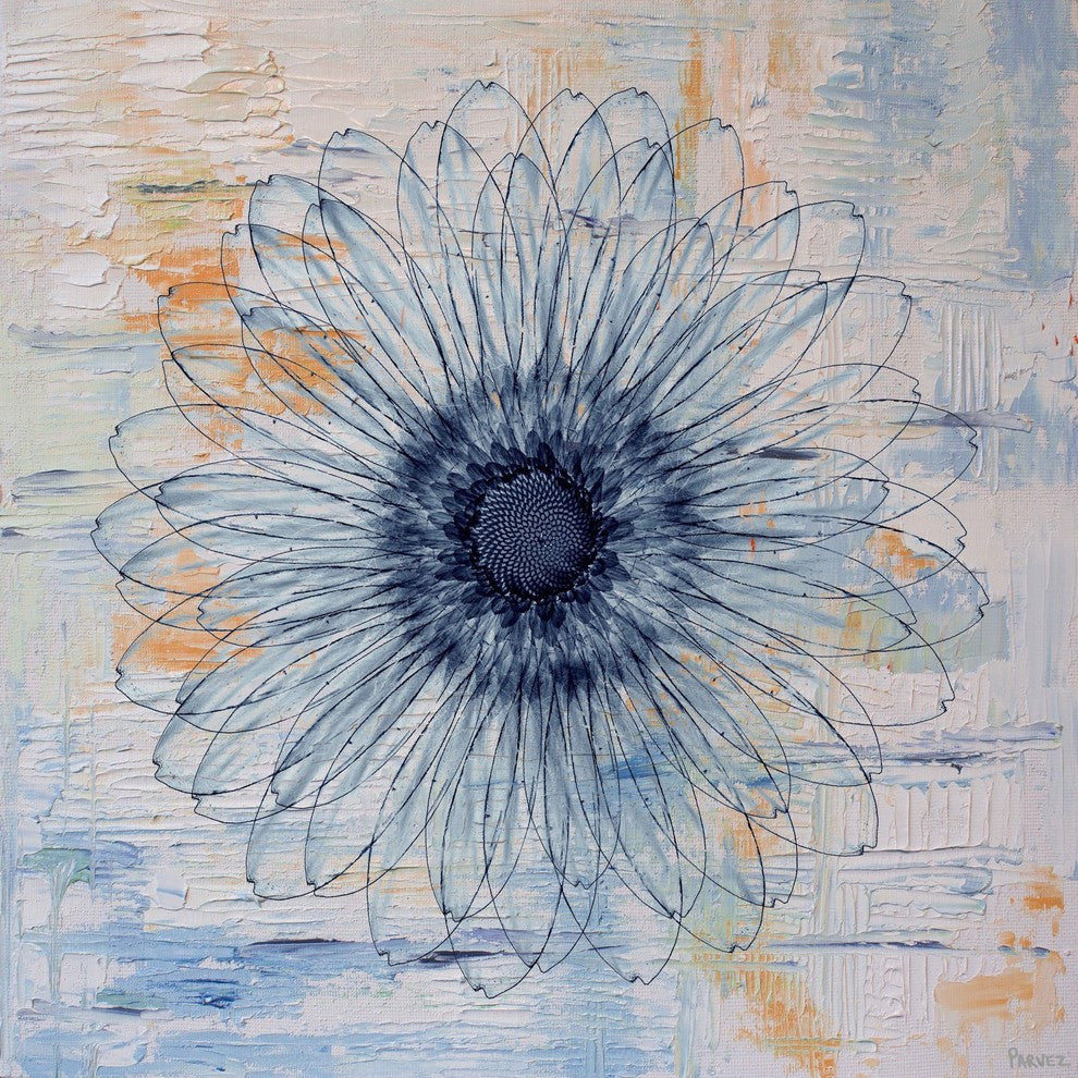 "Blue Burst Bloom" Painting Print on Wrapped Canvas, 18"x18"