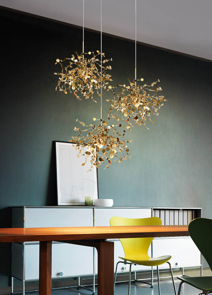 MIRODEMIÂ® La Venturi | Chandelier in a Nordic Style for Dining Room, Golden, 3 Heads, Warm Light