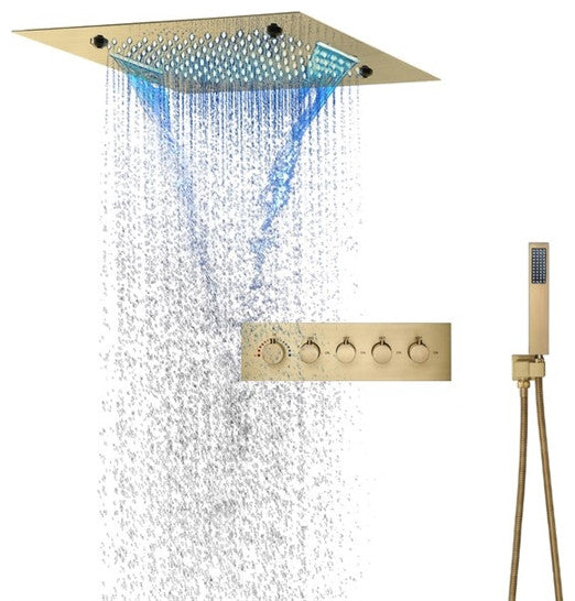LED Musical Shower System, Hand Shower, Brushed Gold A - Touch Control Panel