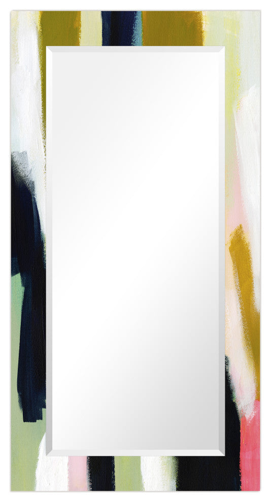 "Sunder" Beveled Mirror on Printed Abstarct Tempered Art Glass, 54x28"