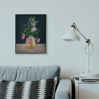 Gold Vase Pink Flower Drawing, 24"x30"