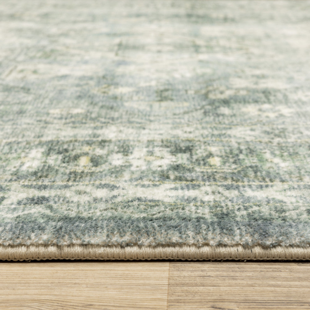 Sanjay Distressed Floral Blue/Ivory Microfiber Area Rug, 2'x8'