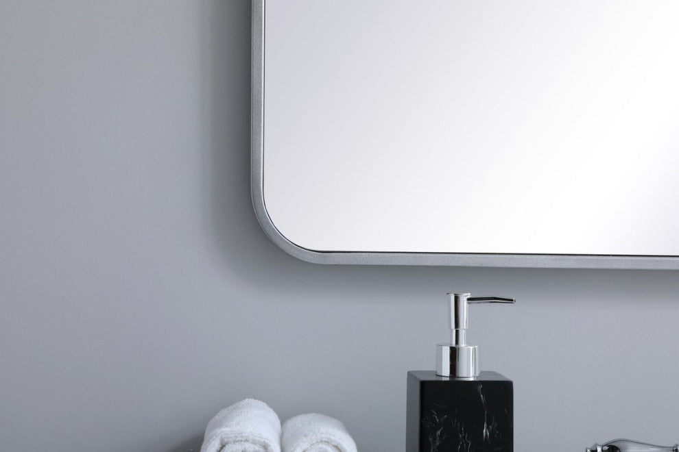 Ellis Soft Corner Metal Rectangular Mirror, Silver, 36"x36"