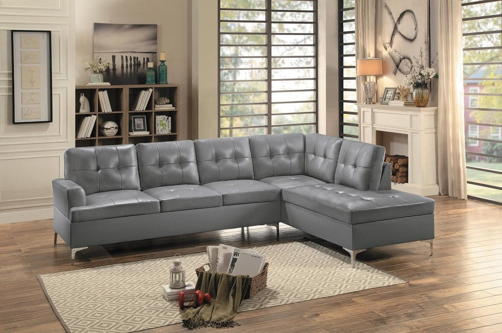 2-Piece Bohner Contemporary 3-Seater and Chaise, Gray Leather