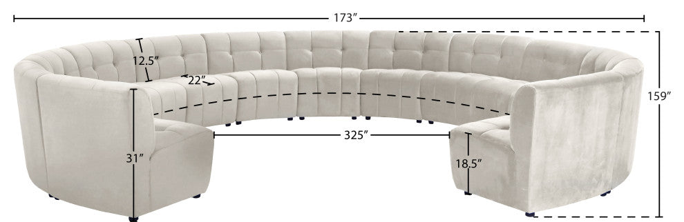 Limitless Velvet Upholstered 13-Piece Modular Sectional, Cream