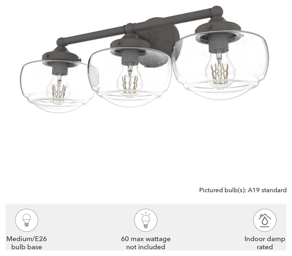 Saddle Creek Noble Bronze, Clear Seeded Glass 3 Light Vanity Wall Light