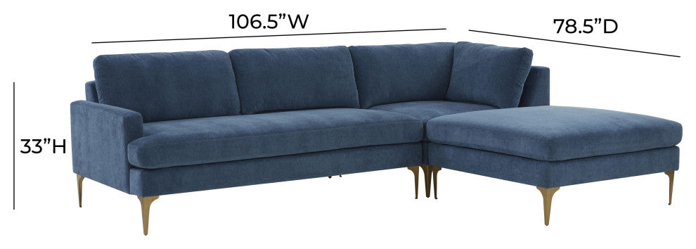 Serena Blue Velvet Right Arm Facing Chaise Sectional