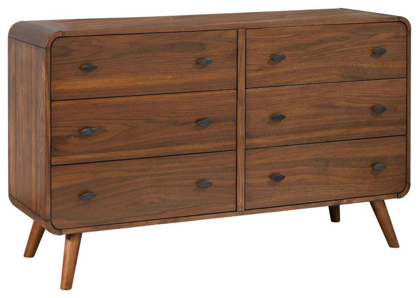 6 Drawers Wooden Dresser, Dark Walnut