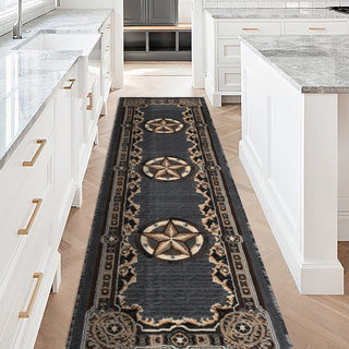 Allstar Western Area Rug Texas Star design, Grey, 2x7
