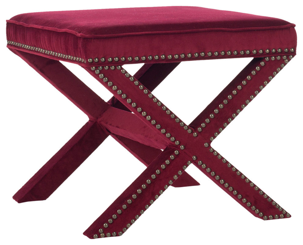 Safavieh Palmer Ottoman, Red Velvet