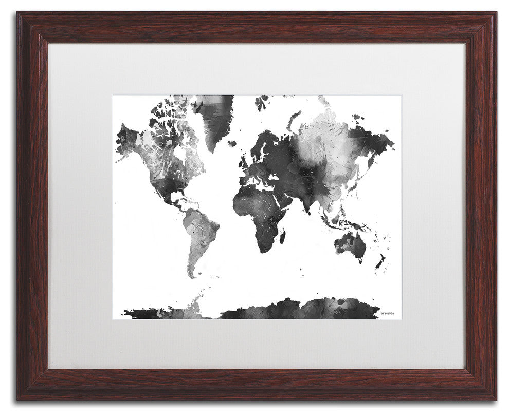 Marlene Watson 'World Map BG-1' Framed Art, Wood Frame, 16"x20", White Matte
