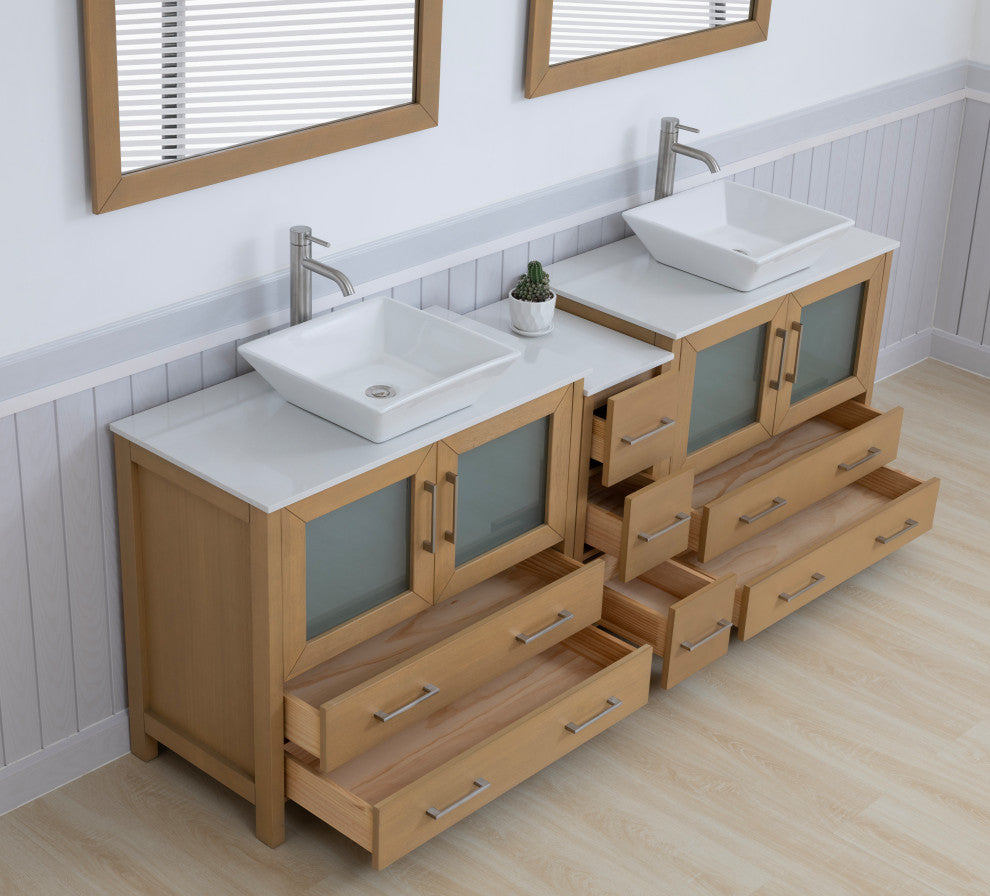 Vanity Art Vanity Set With Vessel Sink, Natural Oak, 84", Standard Mirror