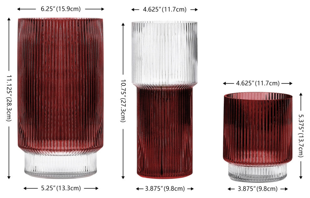 Safavieh Zinc Fluted Glass Vase, Set of 3, Cranberry