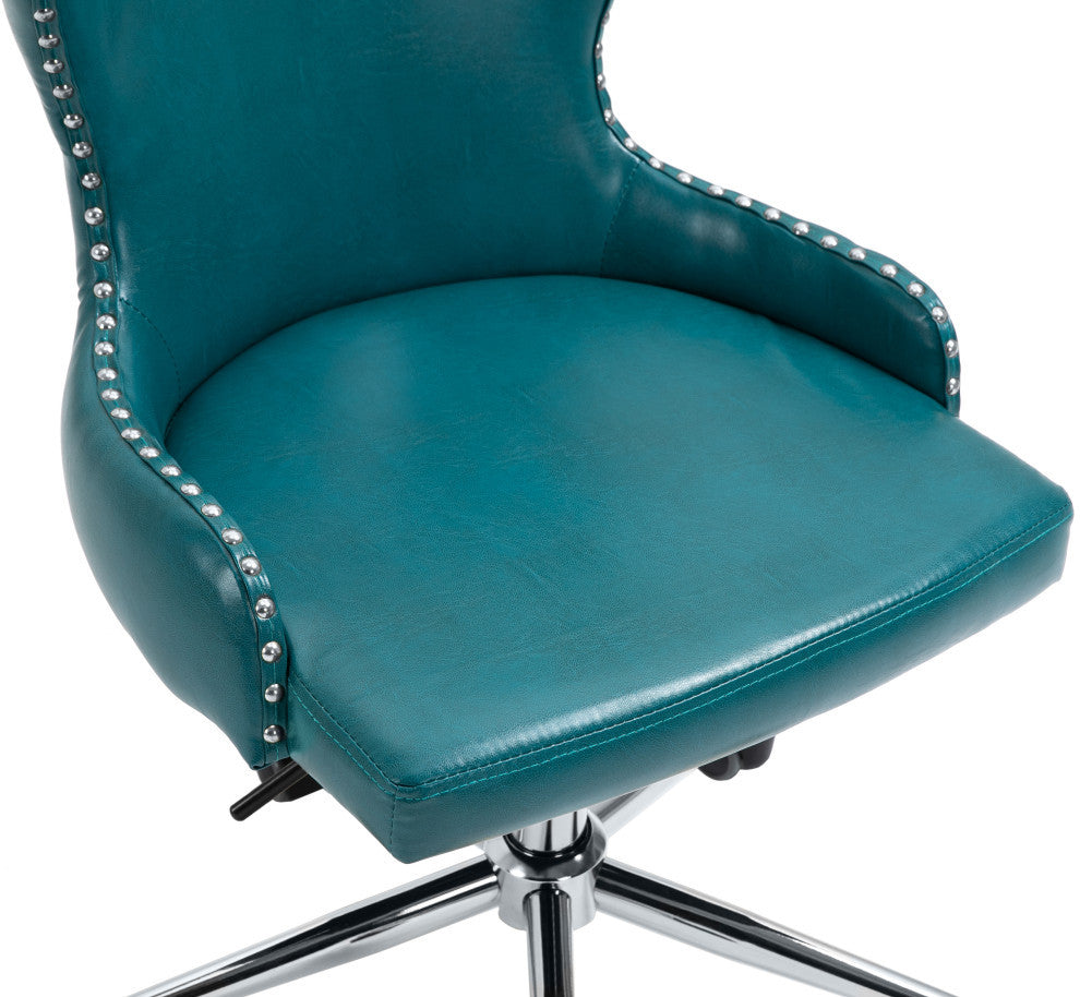 Hendrix Swivel and Adjustable Vegan Leather Office Chair, Blue, Rich Chrome Base