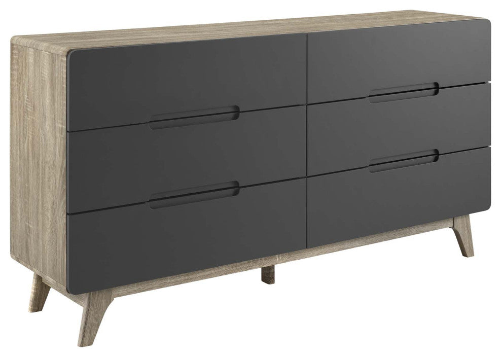 Origin Six-Drawer Wood Dresser or Display Stand, Natural Gray