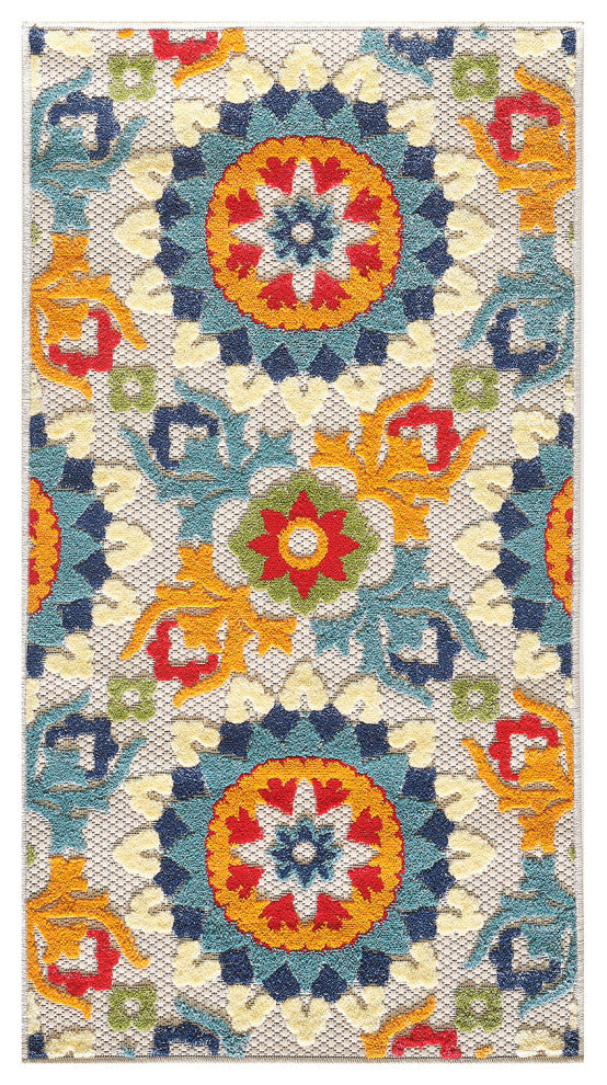 3"x5" Orange Floral Lattice Indoor Outdoor Area Rug