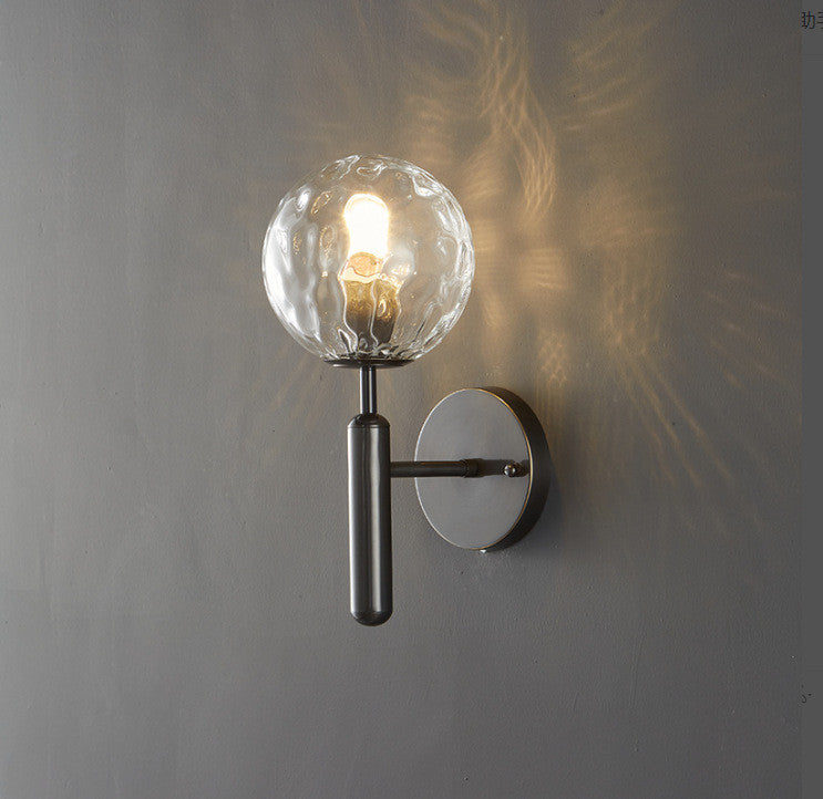 Modern Glass Wall Lamp in the Ball Shape, Living Room, Bedroom, Black, Transparent, Trichromatic Light