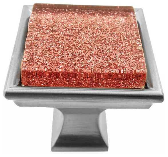 Sparkling Crimson Red Sand Crystal Glass Brushed Nickel Madison Classic Knob