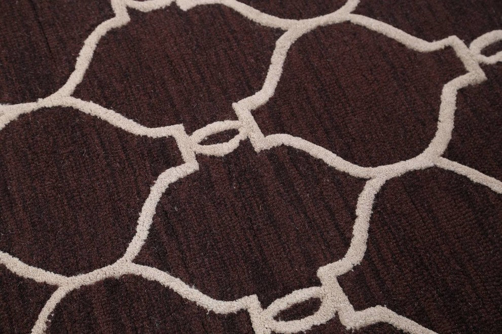 Hand-Tufted Dark Brown Trellis Oriental Wool Area Rug, 4x6''