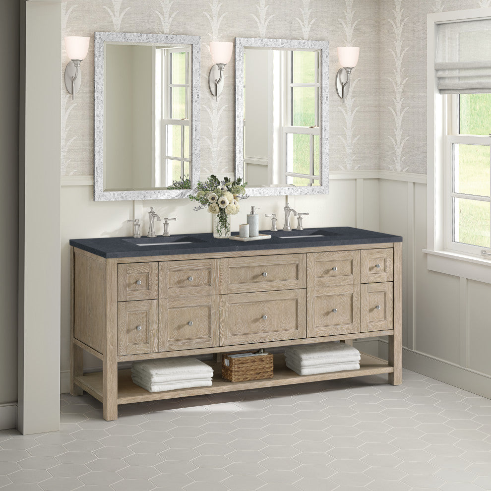 Breckenridge 72" Double Vanity, Oak, 3 CM Charcoal Soapstone Top