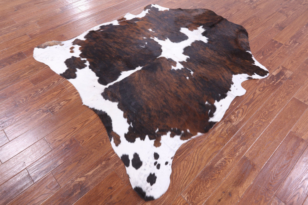 6' 6" X 6' 1" Tricolor Natural Cowhide Rug C2209