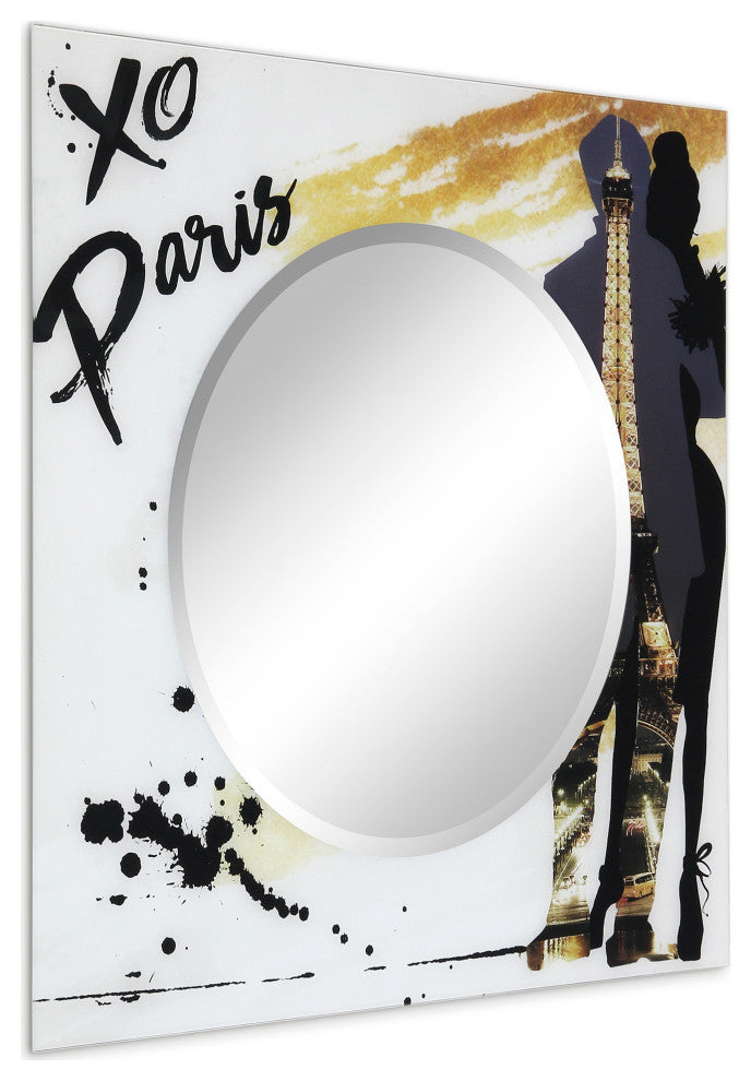 "Romance" Square Beveled Wall Mirror on Printed Tempered Art Glass