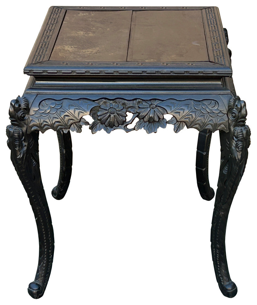 Vintage Chinese Black Relief Floral Carving Claw Legs Side Console Table Hws4812