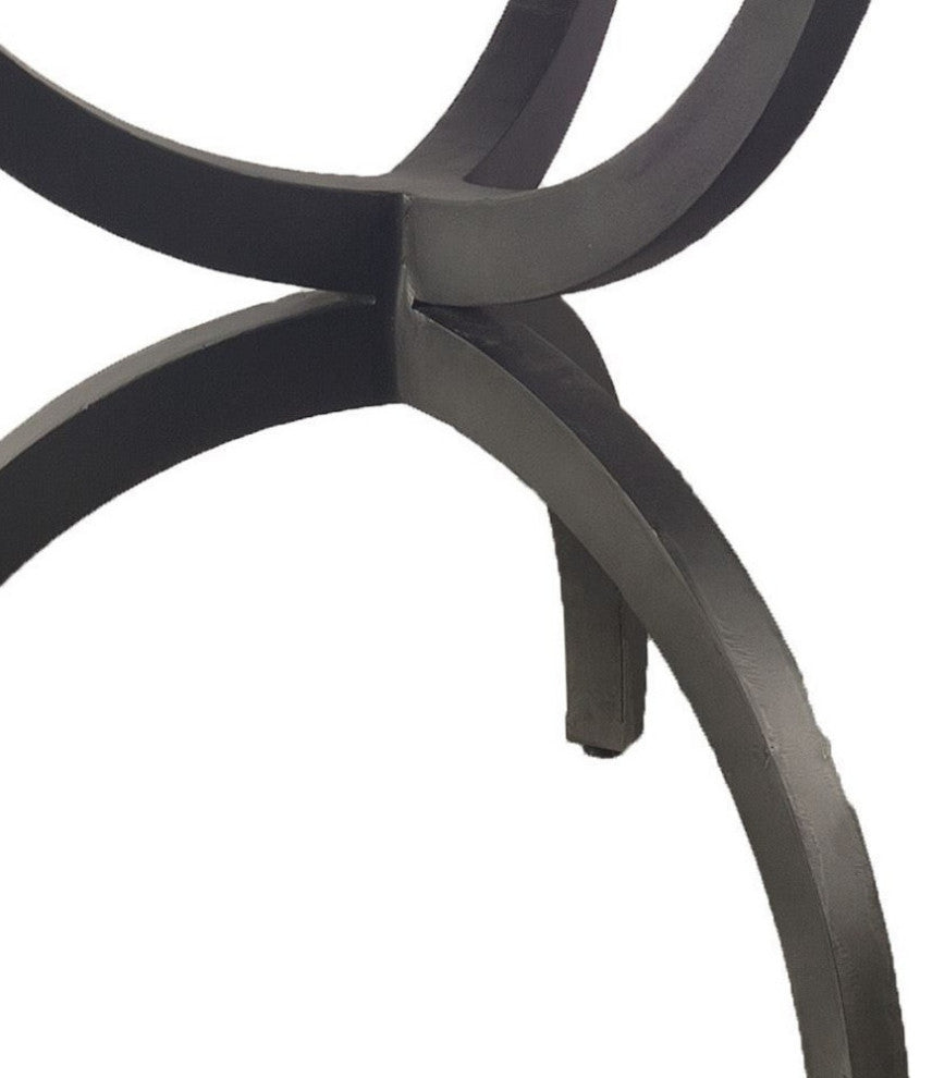 40" Off White And Black Rounded Marble/Metal 3-Leg Base Dining Table