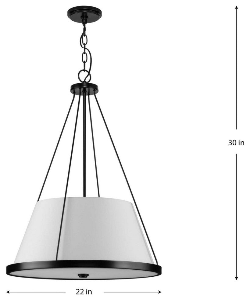 Saffert Collection Three-Light Matte Black White Linen Glass Pendant Light