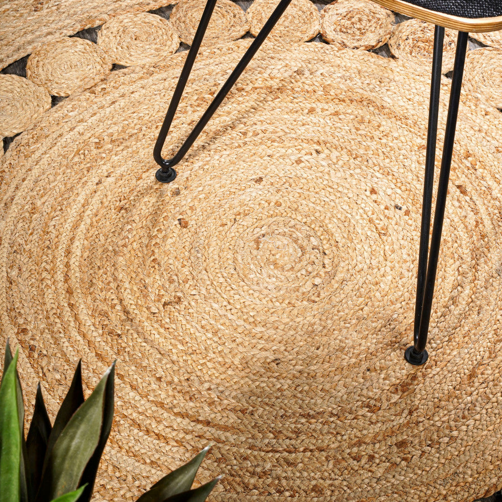 Dahlia Round Natural Jute Boho Circle Round Area Rug, Natural, 4' Round