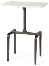 Preston White Marble Tabletop w/ Matte Gun-metal Gray Iron Base Accent Table