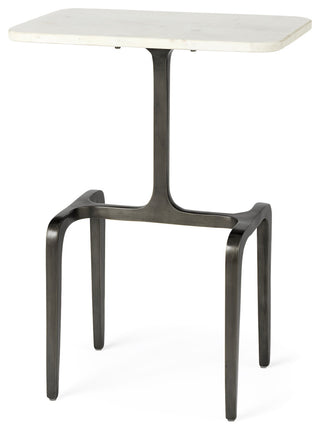 Preston White Marble Tabletop w/ Matte Gun-metal Gray Iron Base Accent Table