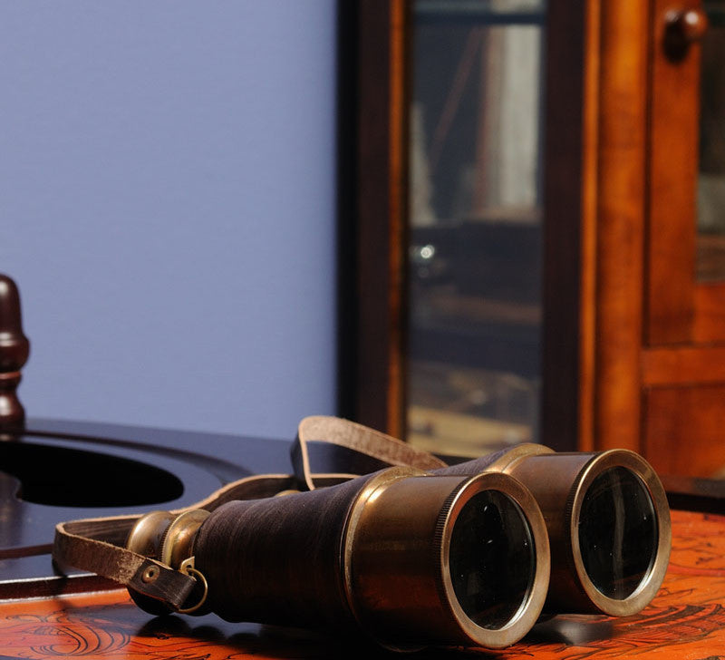Binocular W Leather Overlay In Wood Box