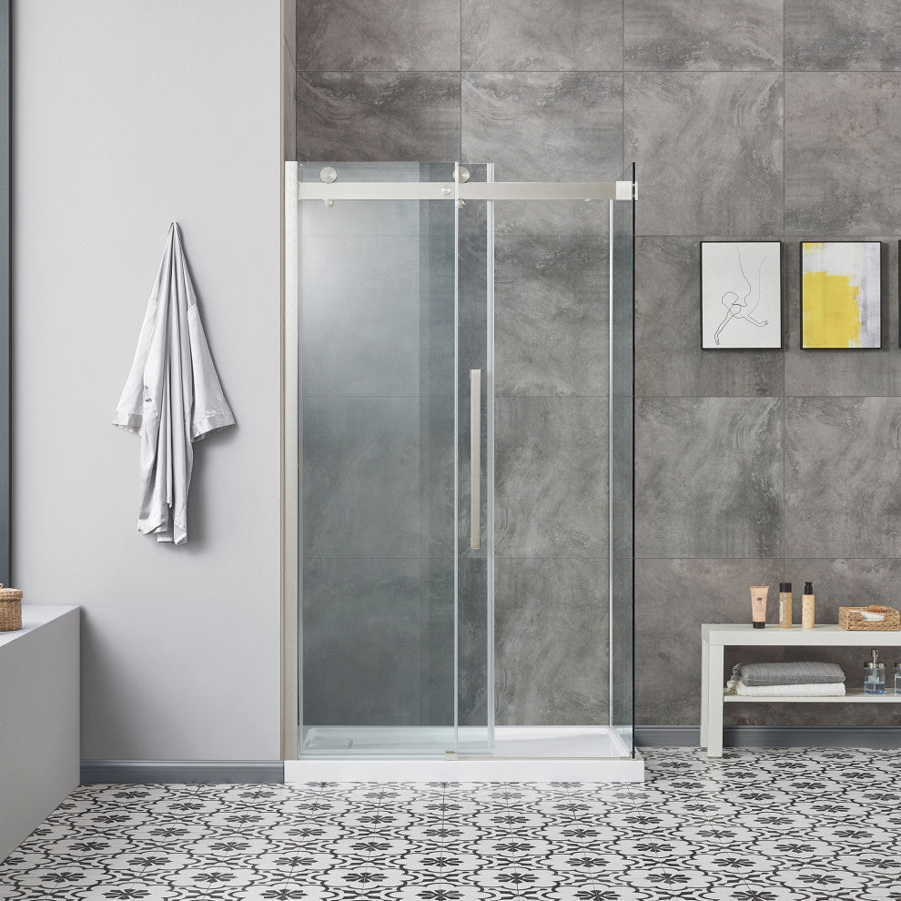 Bel Soft-Close Satin Nickel 48" Frameless Sliding Soft Close Shower Door