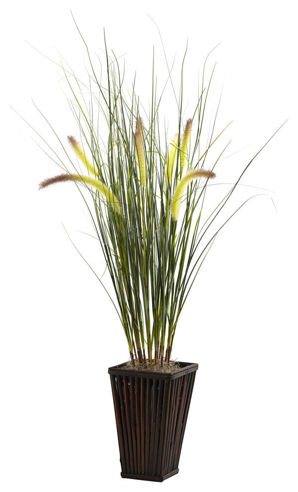 Grass With Cattails and Bamboo Planter